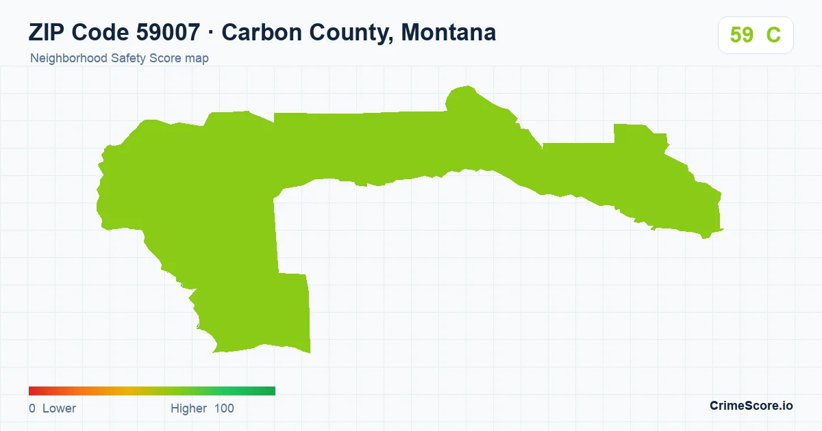 ZIP Code 59007 in Carbon County, Montana neighborhood Safety Score map