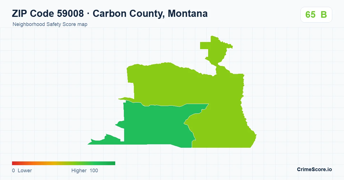 ZIP Code 59008 in Carbon County, Montana neighborhood Safety Score map