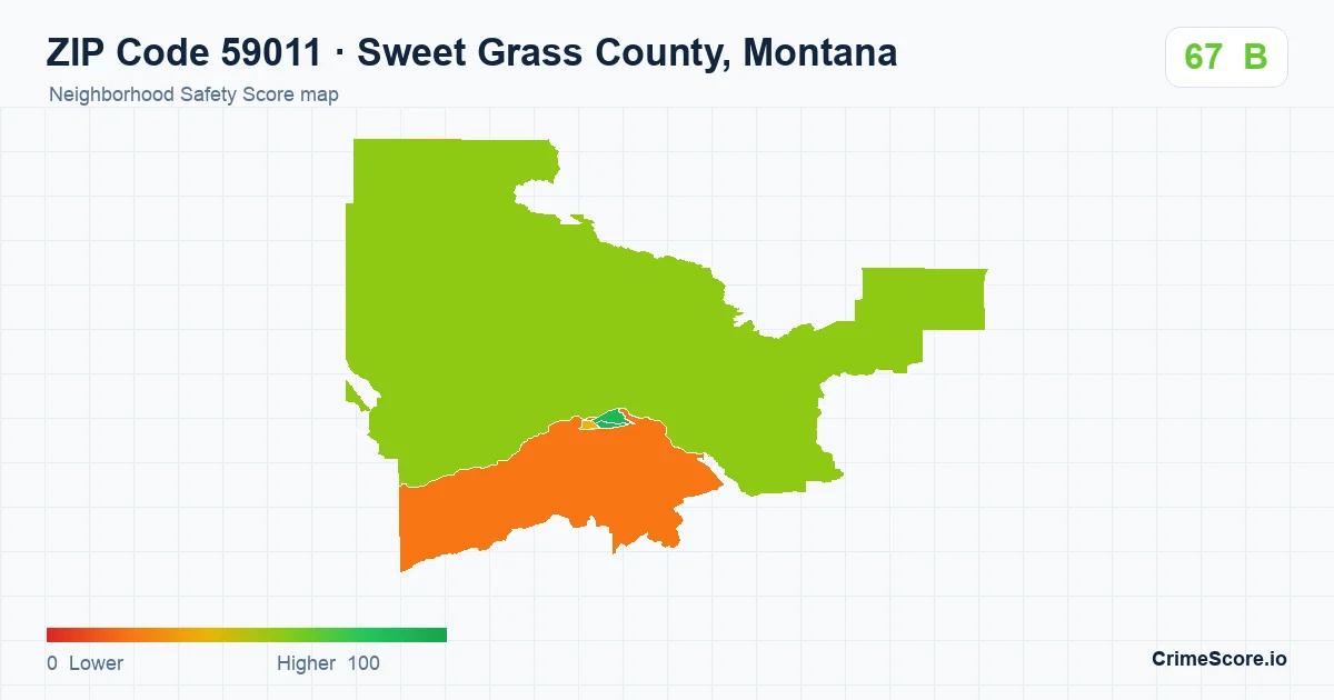 ZIP Code 59011 in Sweet Grass County, Montana neighborhood Safety Score map