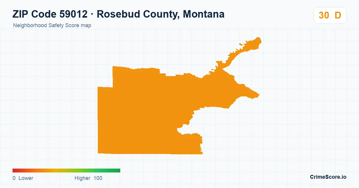 ZIP Code 59012 in Rosebud County, Montana neighborhood Safety Score map