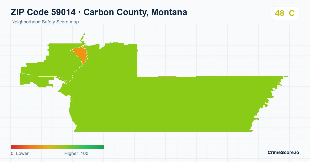ZIP Code 59014 in Carbon County, Montana neighborhood Safety Score map