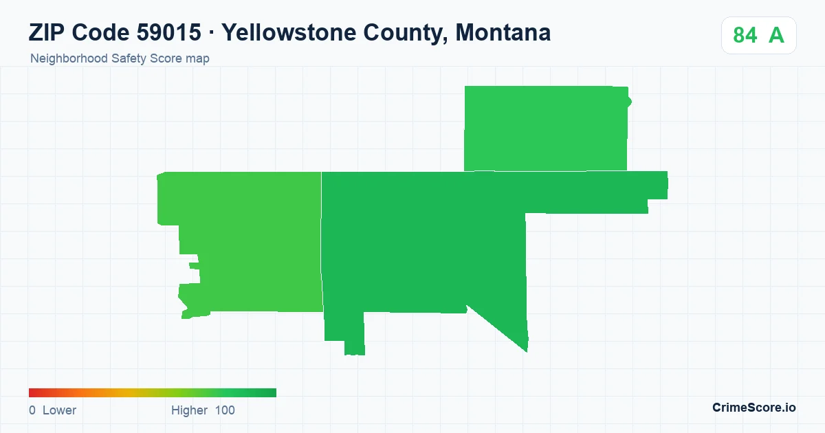 ZIP Code 59015 in Yellowstone County, Montana neighborhood Safety Score map