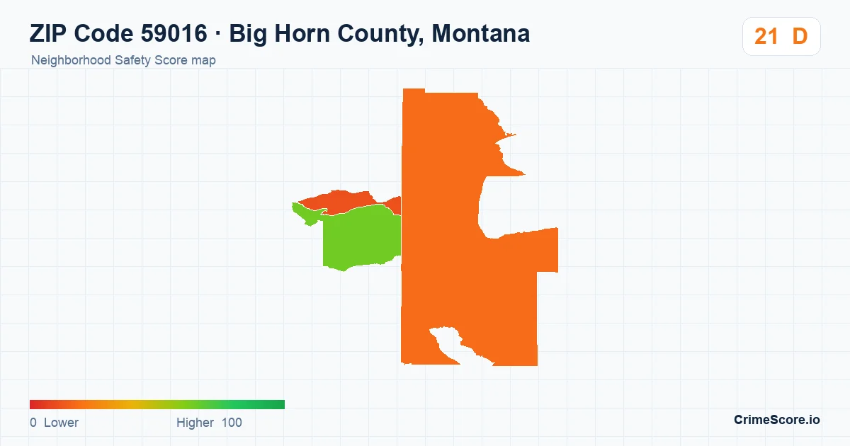 ZIP Code 59016 in Big Horn County, Montana neighborhood Safety Score map