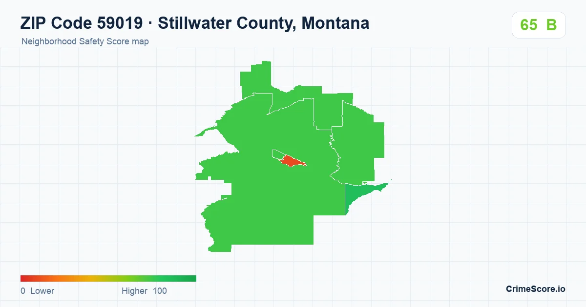 ZIP Code 59019 in Stillwater County, Montana neighborhood Safety Score map