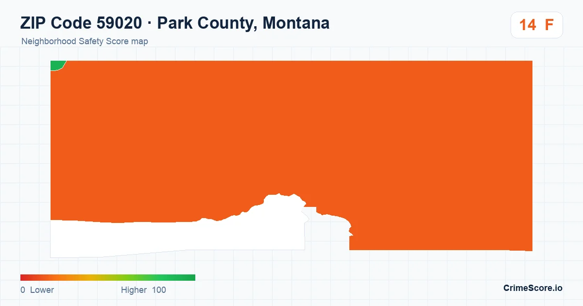 ZIP Code 59020 in Park County, Montana neighborhood Safety Score map