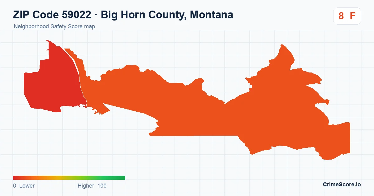 ZIP Code 59022 in Big Horn County, Montana neighborhood Safety Score map