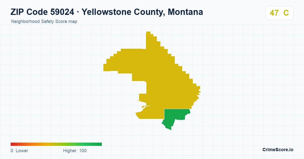 ZIP Code 59024 in Yellowstone County, Montana neighborhood Safety Score map