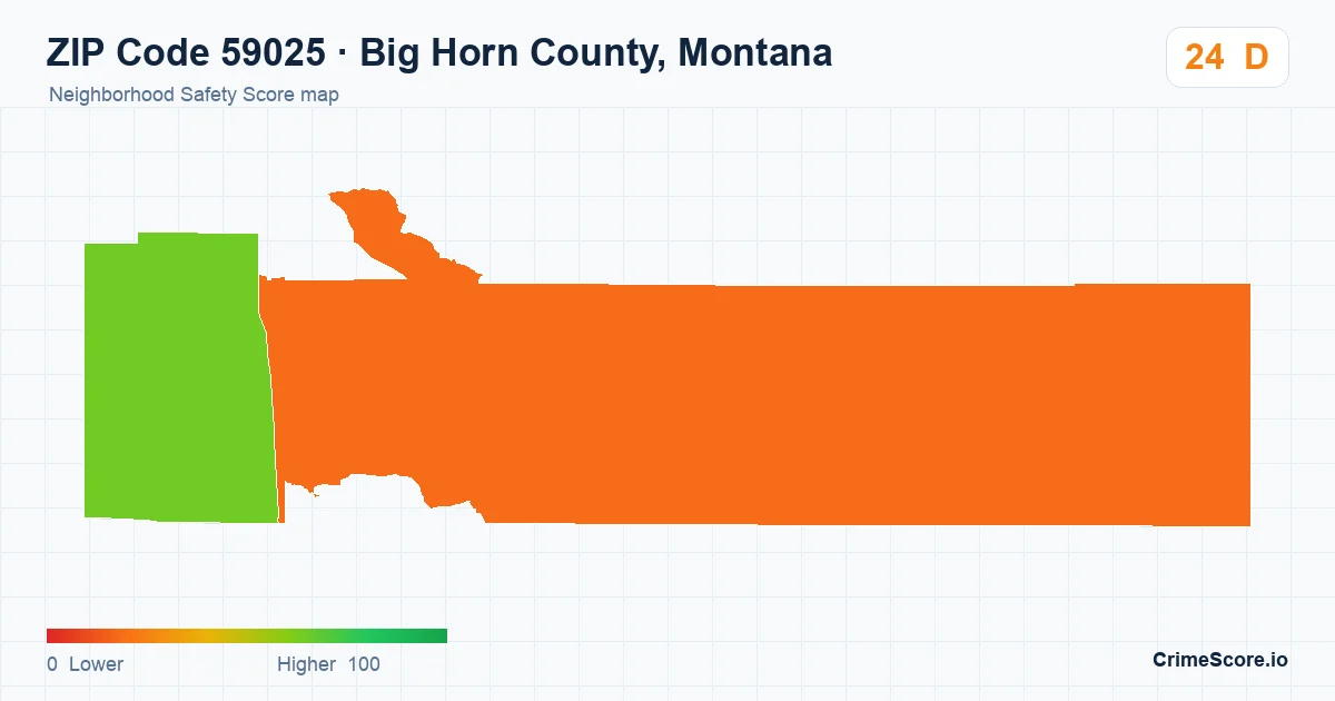 ZIP Code 59025 in Big Horn County, Montana neighborhood Safety Score map