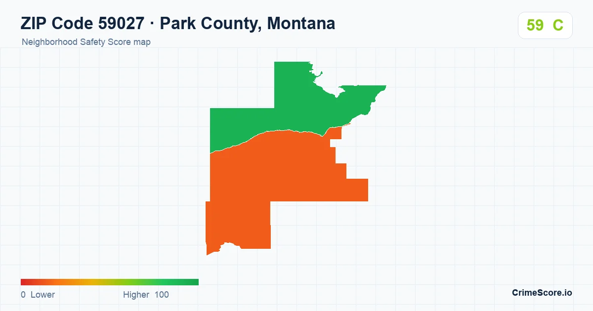 ZIP Code 59027 in Park County, Montana neighborhood Safety Score map