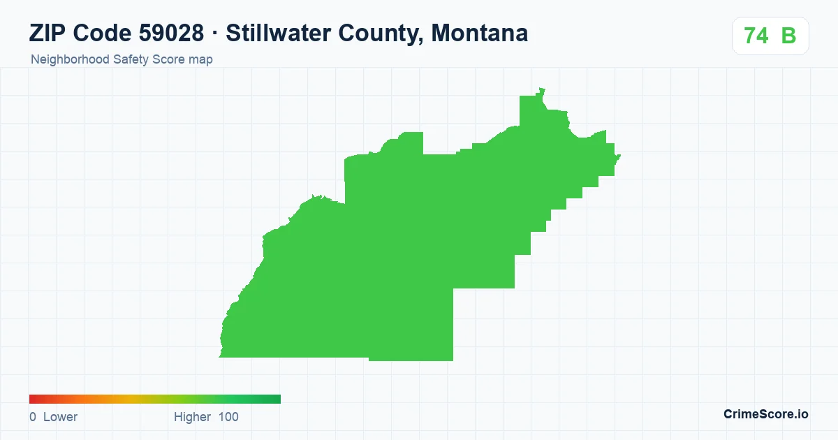 ZIP Code 59028 in Stillwater County, Montana neighborhood Safety Score map