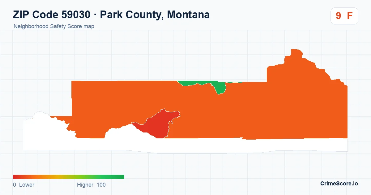 ZIP Code 59030 in Park County, Montana neighborhood Safety Score map
