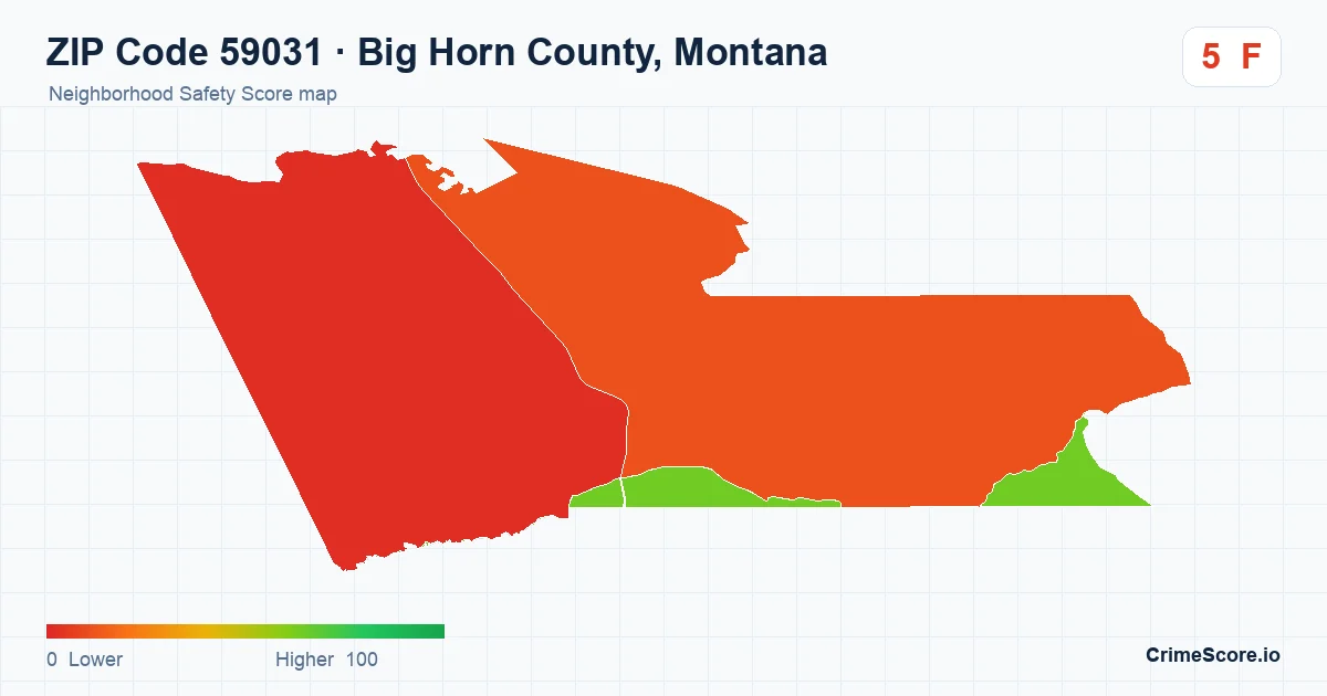 ZIP Code 59031 in Big Horn County, Montana neighborhood Safety Score map