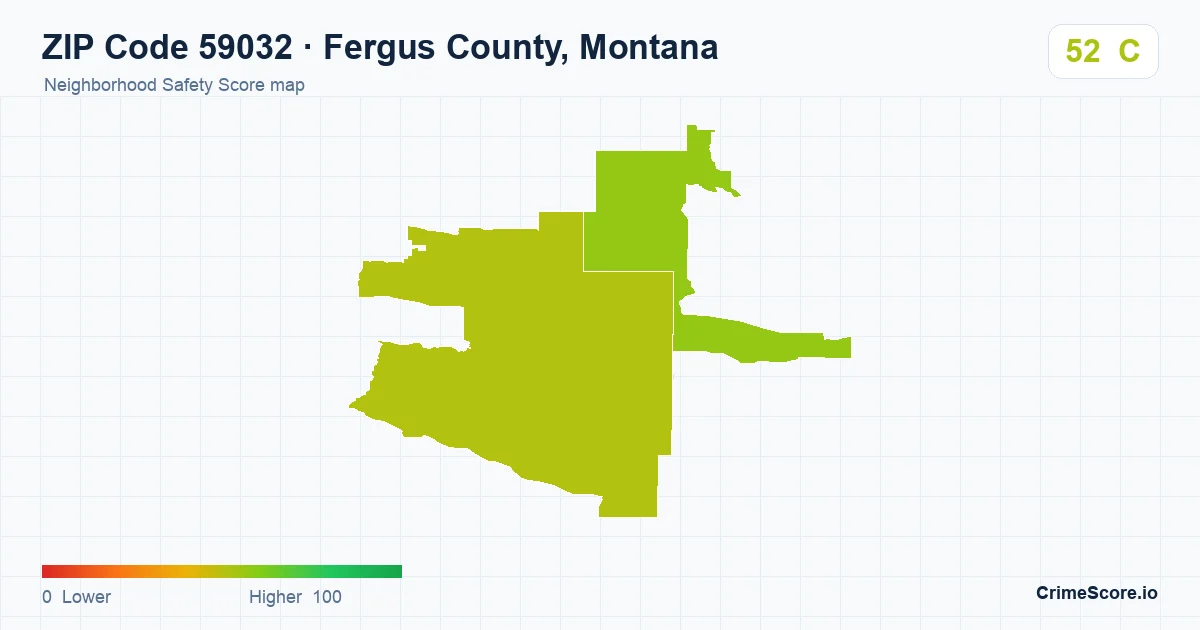 ZIP Code 59032 in Fergus County, Montana neighborhood Safety Score map