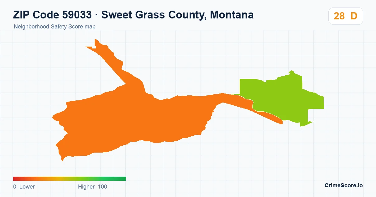 ZIP Code 59033 in Sweet Grass County, Montana neighborhood Safety Score map