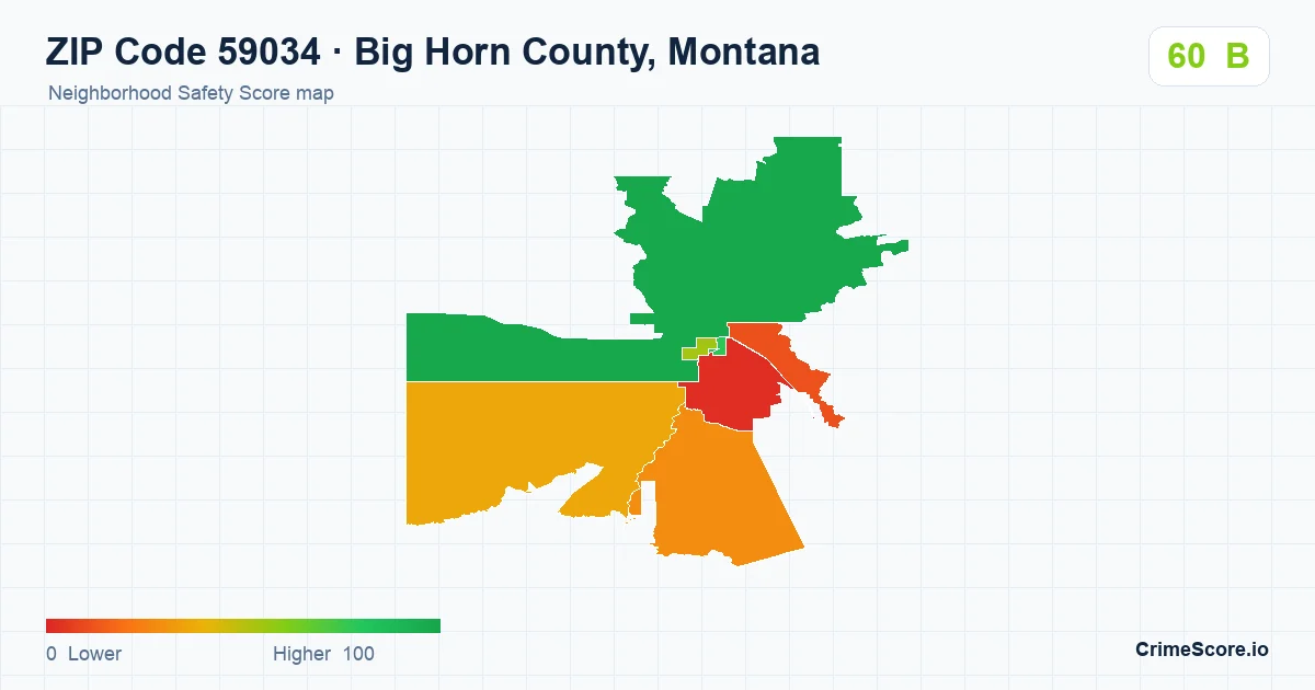 ZIP Code 59034 in Big Horn County, Montana neighborhood Safety Score map