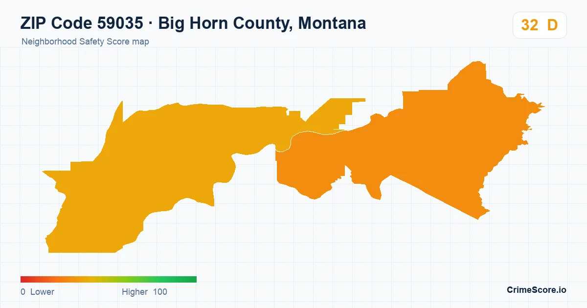 ZIP Code 59035 in Big Horn County, Montana neighborhood Safety Score map