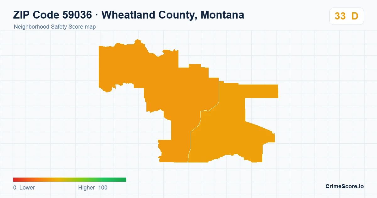 ZIP Code 59036 in Wheatland County, Montana neighborhood Safety Score map