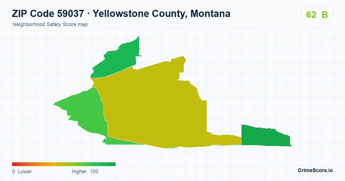 ZIP Code 59037 in Yellowstone County, Montana neighborhood Safety Score map