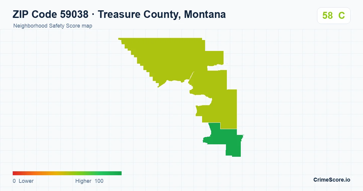 ZIP Code 59038 in Treasure County, Montana neighborhood Safety Score map