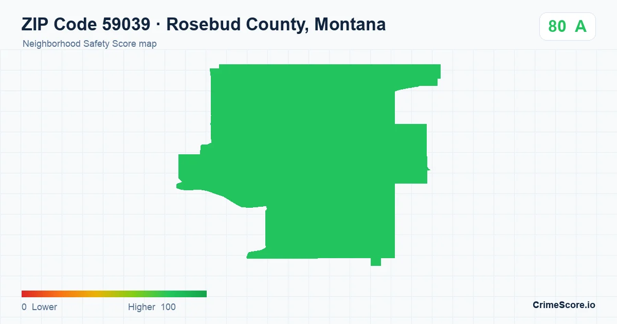 ZIP Code 59039 in Rosebud County, Montana neighborhood Safety Score map
