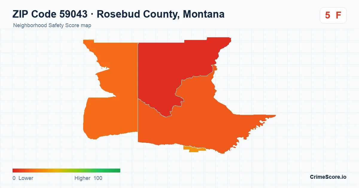 ZIP Code 59043 in Rosebud County, Montana neighborhood Safety Score map