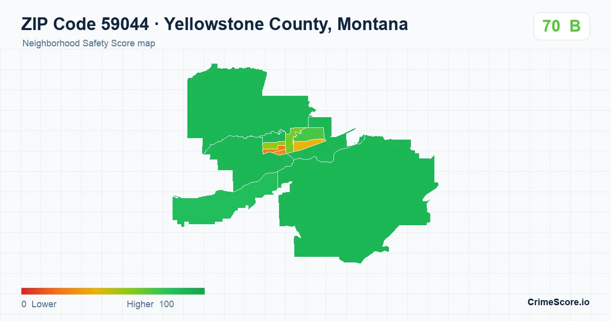ZIP Code 59044 in Yellowstone County, Montana neighborhood Safety Score map