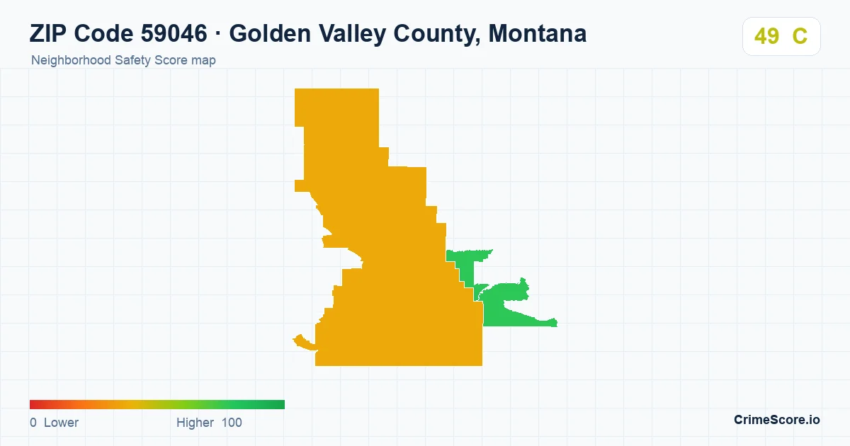 ZIP Code 59046 in Golden Valley County, Montana neighborhood Safety Score map
