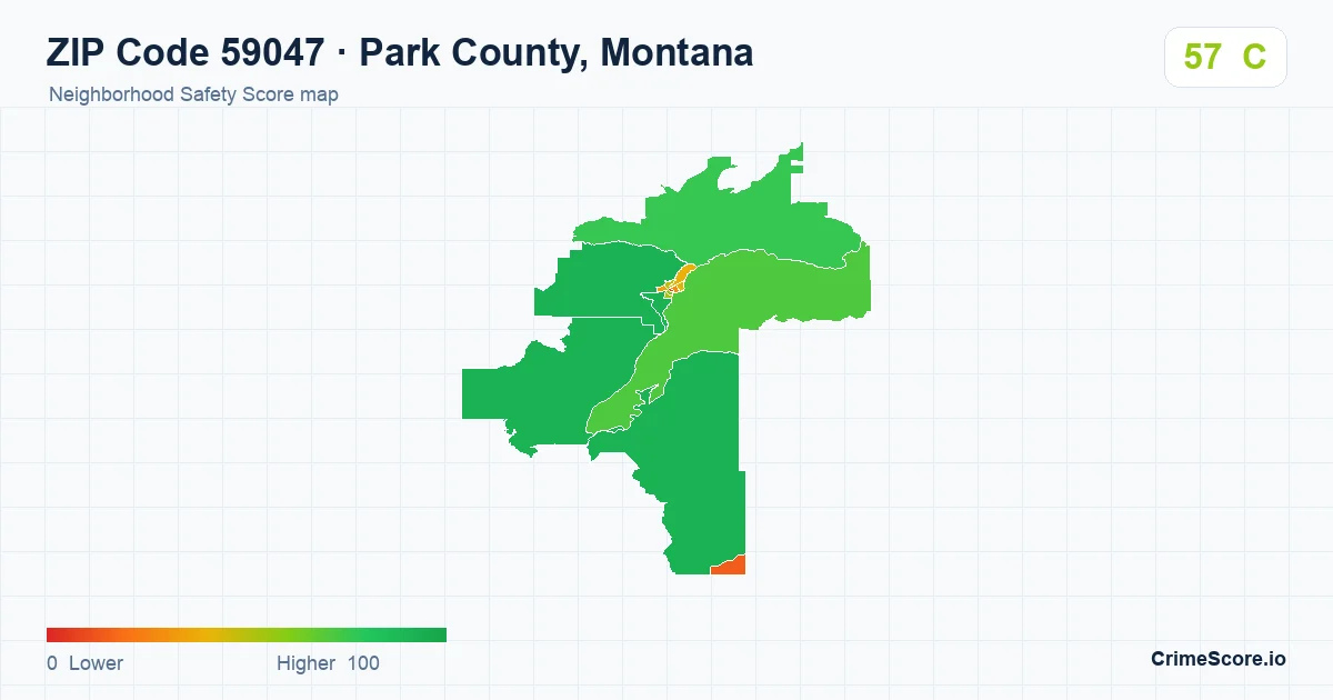 ZIP Code 59047 in Park County, Montana neighborhood Safety Score map