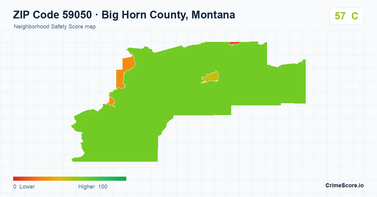 ZIP Code 59050 in Big Horn County, Montana neighborhood Safety Score map