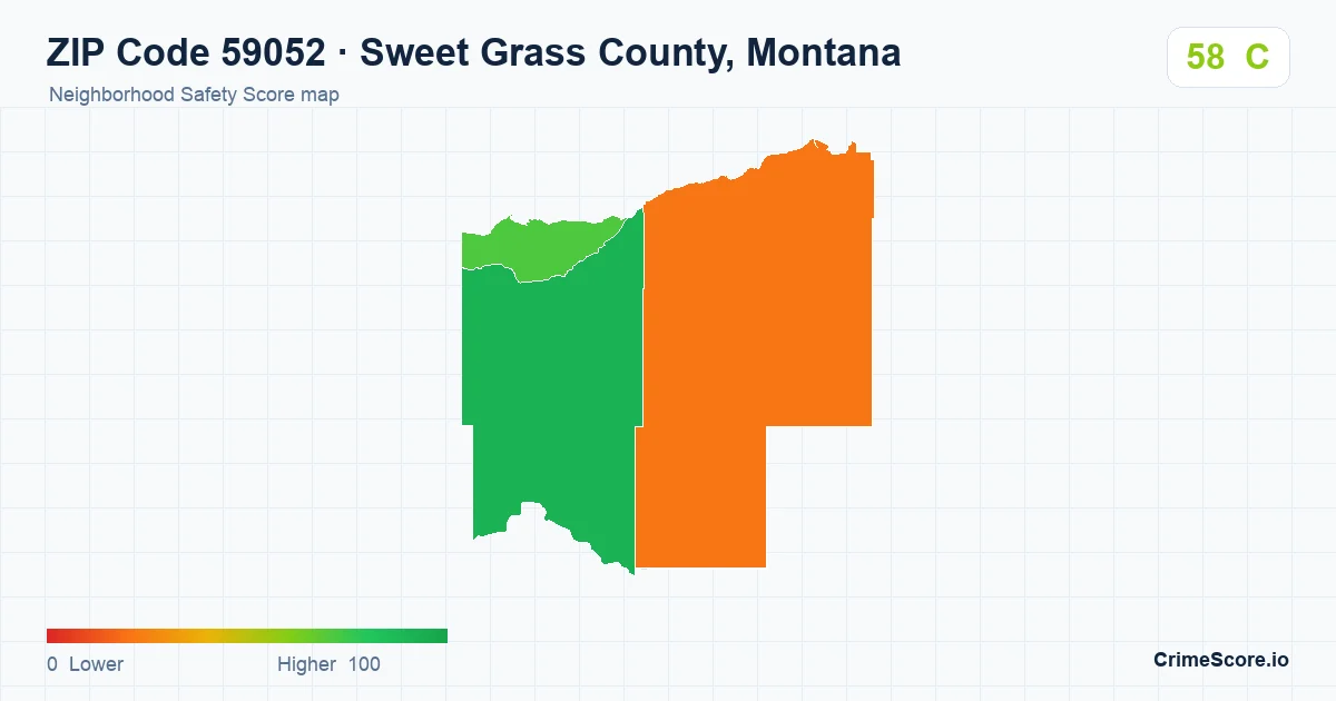 ZIP Code 59052 in Sweet Grass County, Montana neighborhood Safety Score map