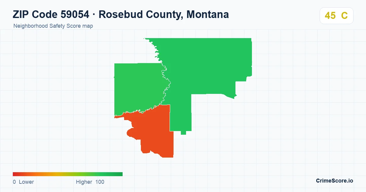 ZIP Code 59054 in Rosebud County, Montana neighborhood Safety Score map