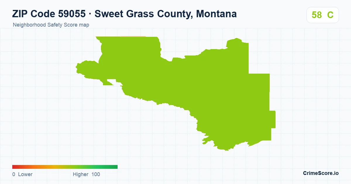 ZIP Code 59055 in Sweet Grass County, Montana neighborhood Safety Score map
