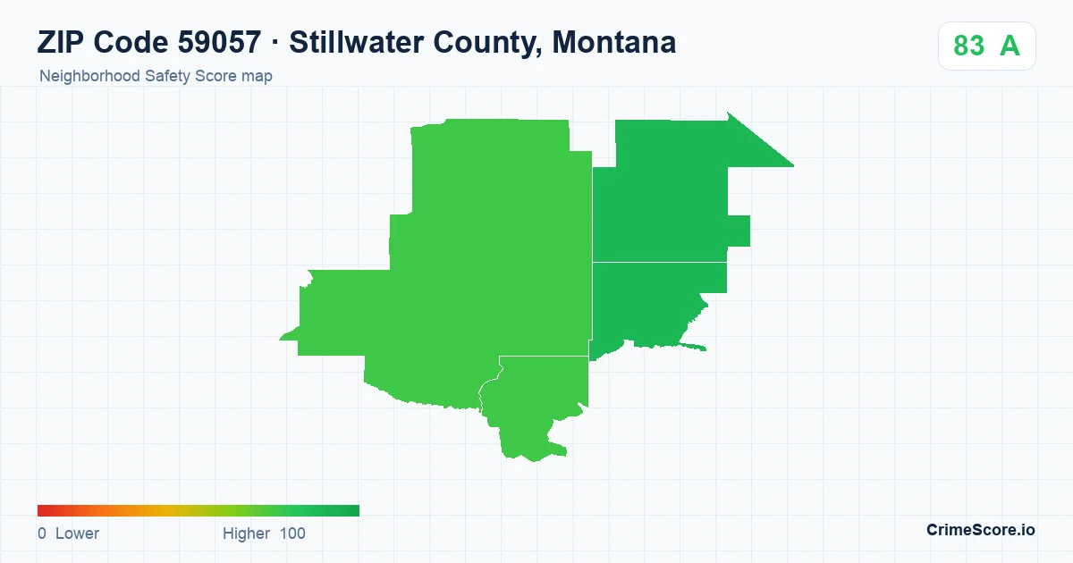 ZIP Code 59057 in Stillwater County, Montana neighborhood Safety Score map