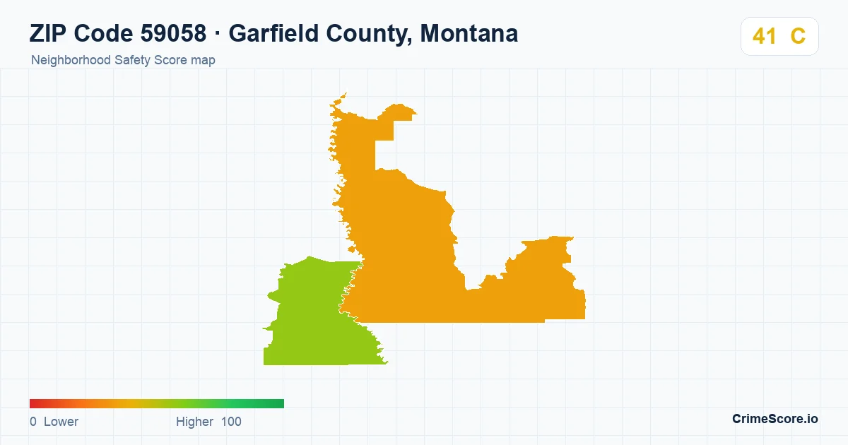 ZIP Code 59058 in Garfield County, Montana neighborhood Safety Score map