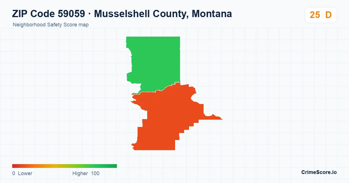 ZIP Code 59059 in Musselshell County, Montana neighborhood Safety Score map
