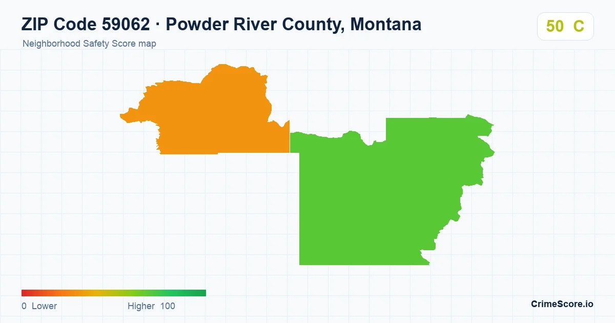 ZIP Code 59062 in Powder River County, Montana neighborhood Safety Score map