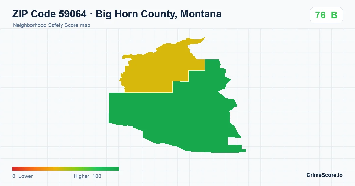 ZIP Code 59064 in Big Horn County, Montana neighborhood Safety Score map