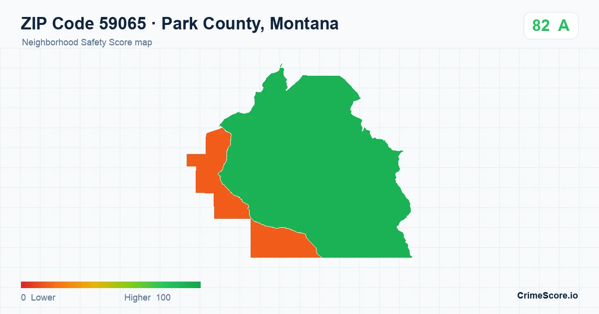 ZIP Code 59065 in Park County, Montana neighborhood Safety Score map