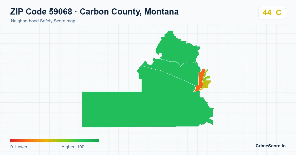 ZIP Code 59068 in Carbon County, Montana neighborhood Safety Score map