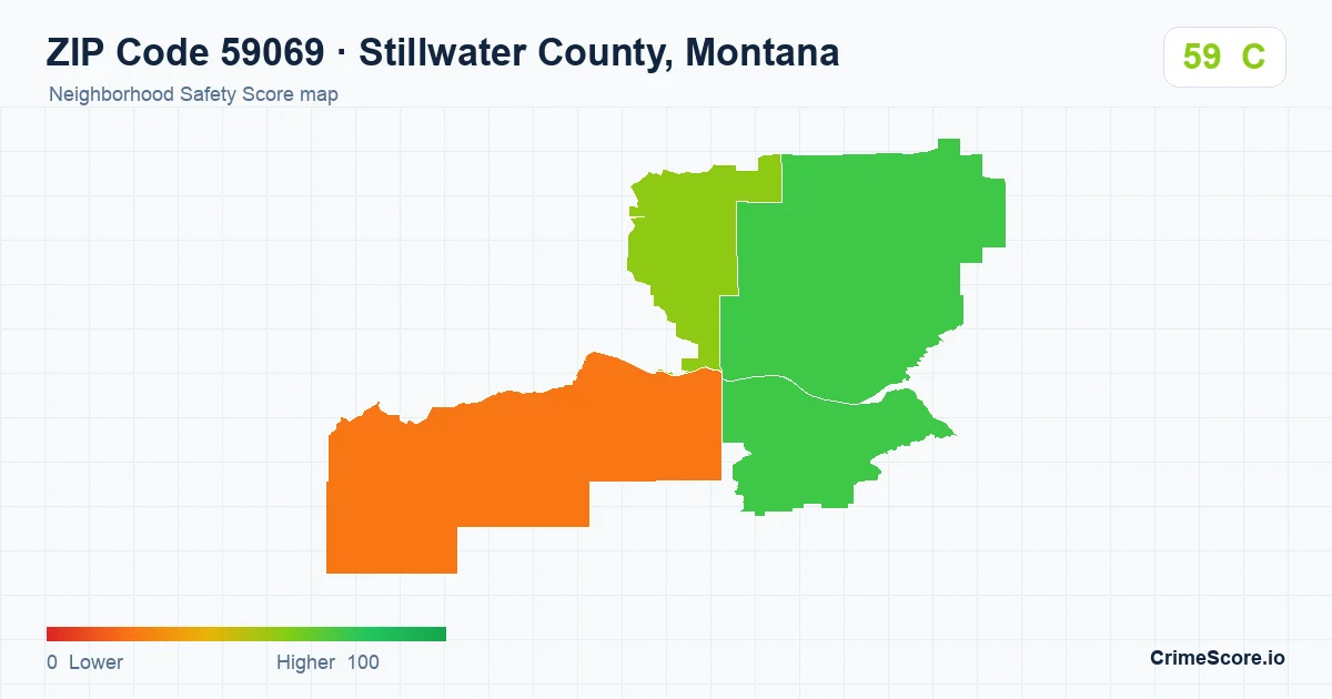 ZIP Code 59069 in Stillwater County, Montana neighborhood Safety Score map