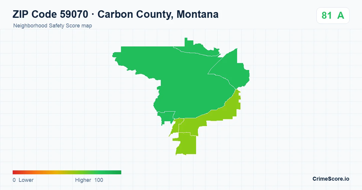 ZIP Code 59070 in Carbon County, Montana neighborhood Safety Score map
