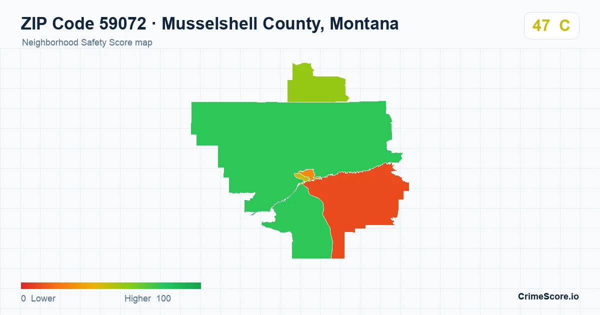 ZIP Code 59072 in Musselshell County, Montana neighborhood Safety Score map