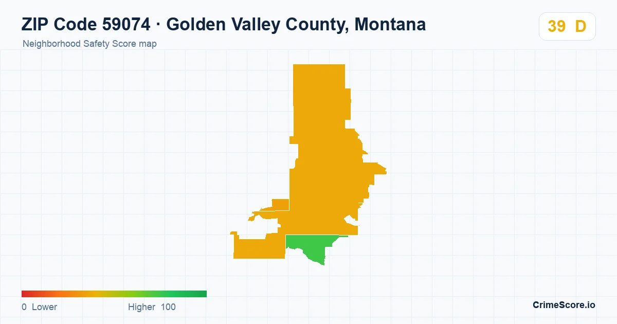 ZIP Code 59074 in Golden Valley County, Montana neighborhood Safety Score map
