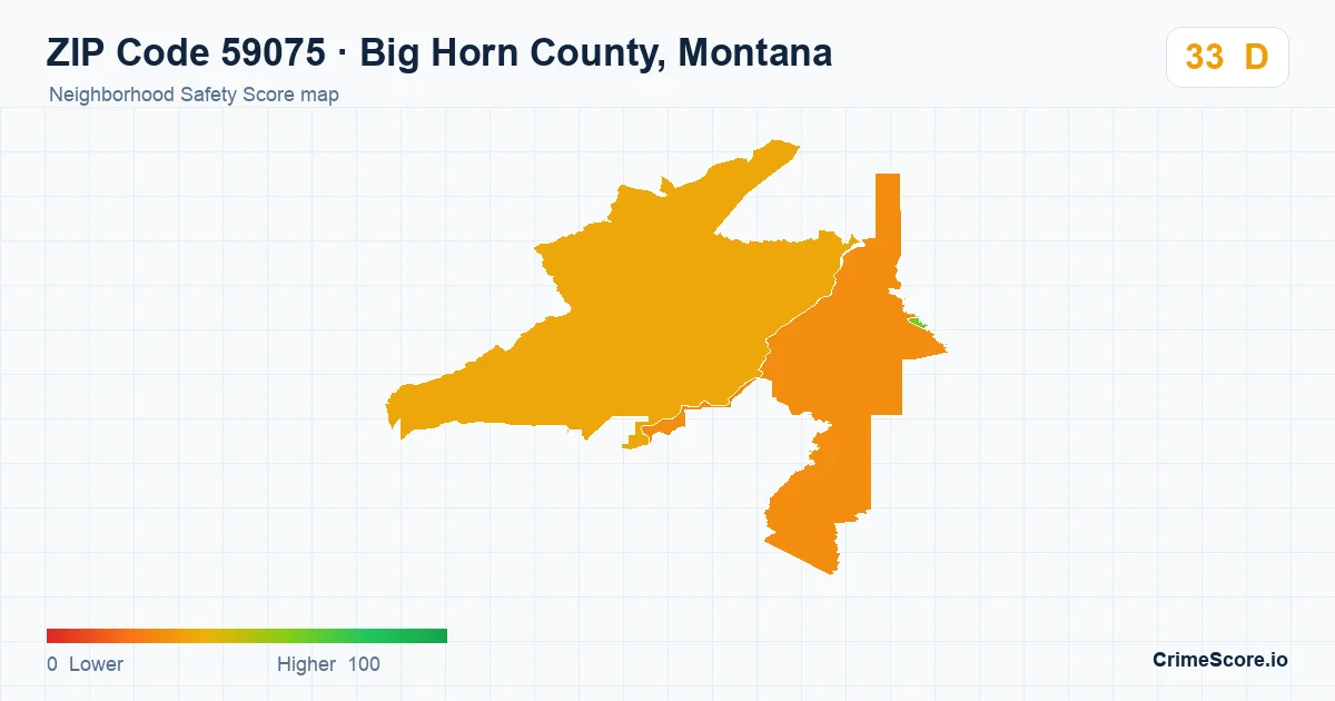 ZIP Code 59075 in Big Horn County, Montana neighborhood Safety Score map