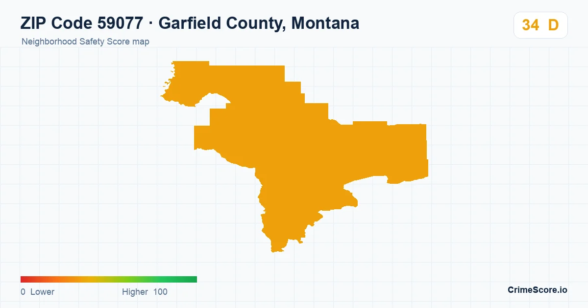 ZIP Code 59077 in Garfield County, Montana neighborhood Safety Score map