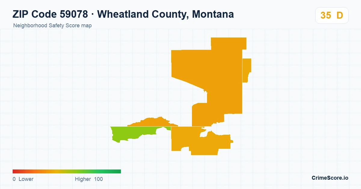 ZIP Code 59078 in Wheatland County, Montana neighborhood Safety Score map