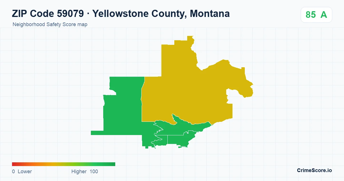 ZIP Code 59079 in Yellowstone County, Montana neighborhood Safety Score map