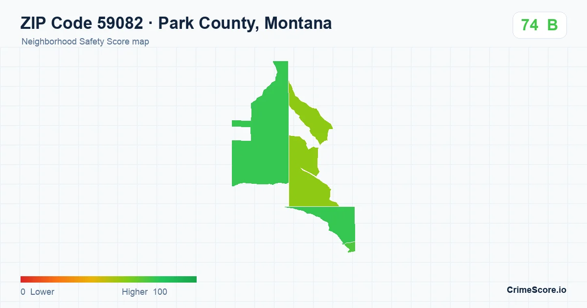 ZIP Code 59082 in Park County, Montana neighborhood Safety Score map