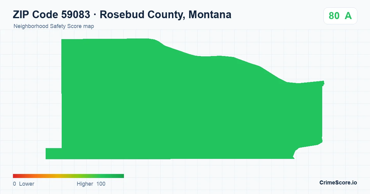 ZIP Code 59083 in Rosebud County, Montana neighborhood Safety Score map