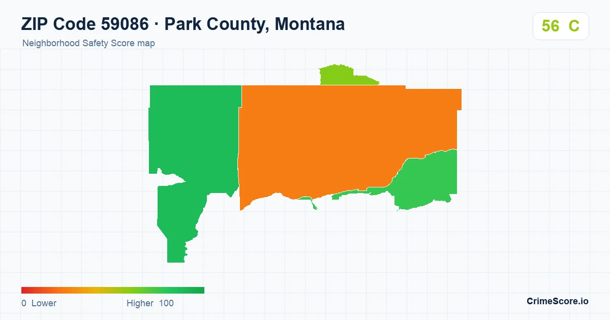 ZIP Code 59086 in Park County, Montana neighborhood Safety Score map